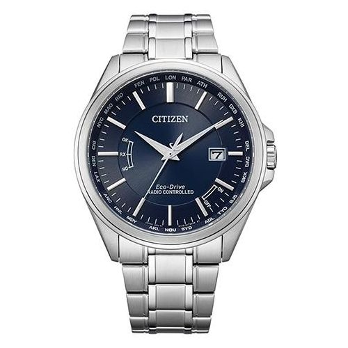 Funkuhr CITIZEN, silber (silberfarben, dunkelblau), Armbanduhren, Herren, Armbanduhr, Herrenuhr, Solar, Edelstahlarmband, Saphirglas, Datum