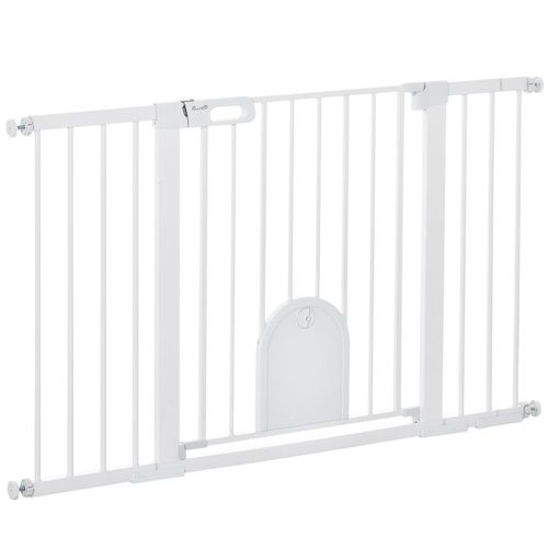 Türschutzgitter Treppenschutzgitter Hunde Absperrgitter Schutzgitter für Haustier Hundegitter Klemmbefestigung Metall ABS Weiß 75-131 x 76 cm