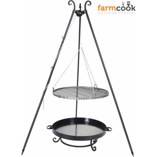 Farmcook E00802 Schwenkgrill mit Dreibein OSKAR (Rost aus Rohstahl+Dreibein+Feuerschale Pan 32) ; Rost (Durchmesser): 70cm ; Feuerschale (Durchmesser): 80cm ; Höhe: 210cm