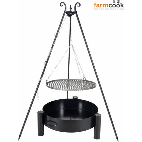 Farmcook E00811 Schwenkgrill mit Dreibein OSKAR (Rost aus Rohstahl+Dreibein+Feuerschale Pan 33) ; Rost (Durchmesser): 60cm ; Feuerschale (Durchmesser): 70cm ; Höhe: 210cm
