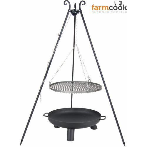Farmcook E00712 Schwenkgrill mit Dreibein VIKING (Rost aus Rohstahl+Dreibein+Feuerschale Pan 37) ; Rost (Durchmesser): 50cm ; Feuerschale (Durchmesser): 60cm ; Höhe: 180cm