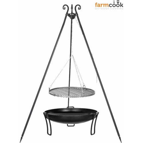 Farmcook E00781 Schwenkgrill mit Dreibein VIKING (Rost aus Rohstahl+Dreibein+Feuerschale Pan 39) ; Rost (Durchmesser): 60cm ; Feuerschale (Durchmesser): 70cm ; Höhe: 180cm