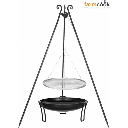 Farmcook E00783 Schwenkgrill mit Dreibein VIKING (Rost aus Edelstahl+Dreibein+Feuerschale Pan 39) ; Rost (Durchmesser): 50cm ; Feuerschale (Durchmesser): 60cm ; Höhe: 180cm