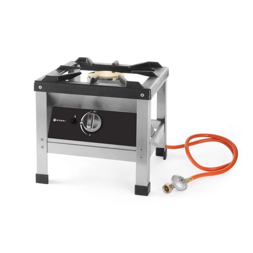 Hockerkocher KitchenLine Geeignet für Propangas Umbausatz für Erdgas enthalten mit Thermoelement und Piezozündung Brennerkranz aus emailliertem Gusseisen Lieferung inkl. Gasschlauch und Druckminderer 425x425x(H)400 mm 50 mbar 6.4 (P) Leistu