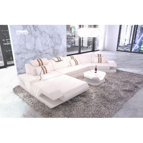 Ledersofa Venedig in C Form LED echtes Büffelleder