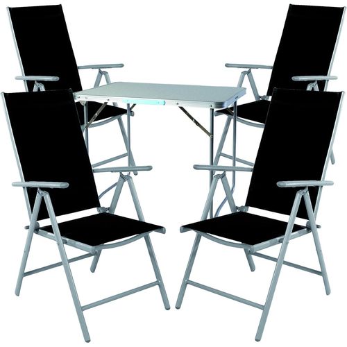 5-teiliges Campingmöbel Set Aluminium Textilen schwarz