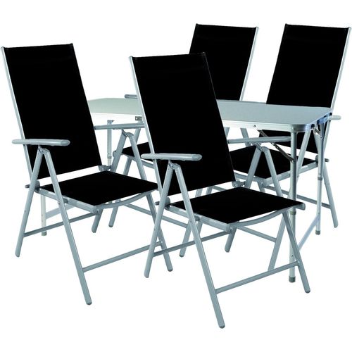 5-teiliges Campingmöbel Set höhenverstellbar Aluminium Textilen schwarz