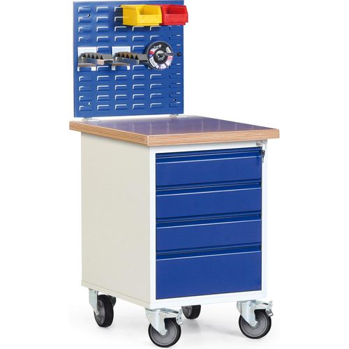 Protaurus Werkstatt-Rollcontainer mit 4 Schubladen, 35mm Multiplexplatte und Schlitzplatte
