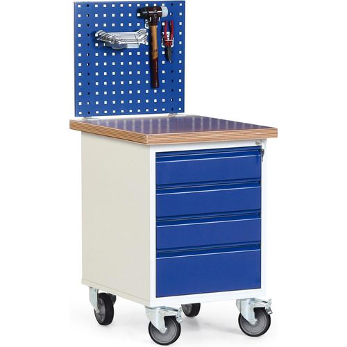 Protaurus Werkstatt-Rollcontainer mit 4 Schubladen, 35mm Multiplexplatte und Lochplatte
