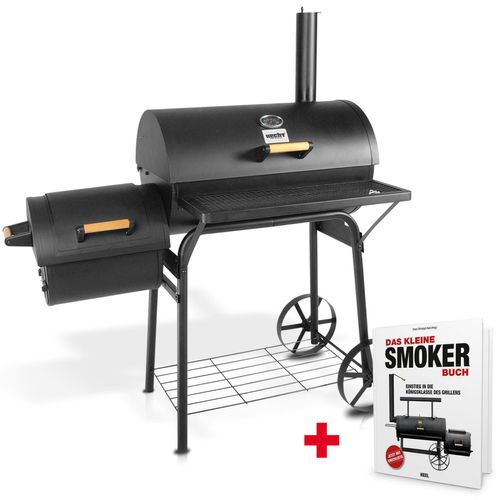 HECHT Sentinel Holzkohlegrill Grillwagen mit Deckel | 2 Brennkammern | Thermometer | Stahlgehäuse