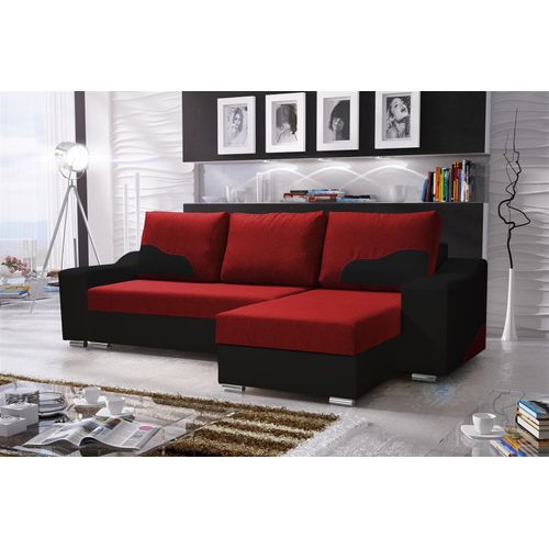 Ecksofa Sofa COLLIN mit Schlaffunktion Schwarz / Rot Ottomane Rechts
