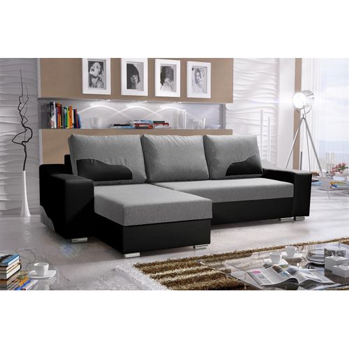 Ecksofa Sofa COLLIN mit Schlaffunktion Schwarz/Hellgrau Ottomane Links