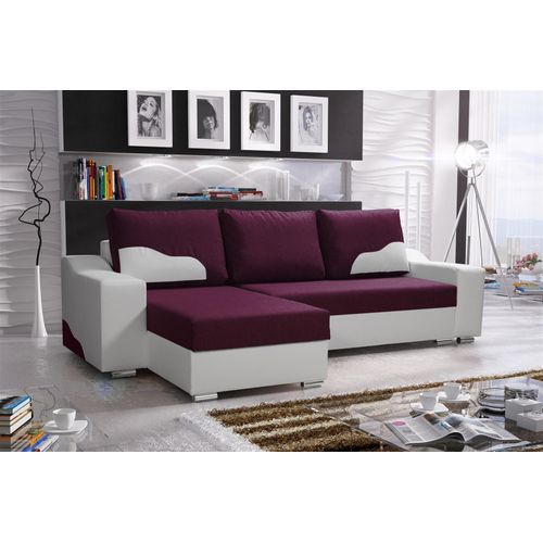Ecksofa Sofa COLLIN mit Schlaffunktion Weiss / Violett Ottomane Links