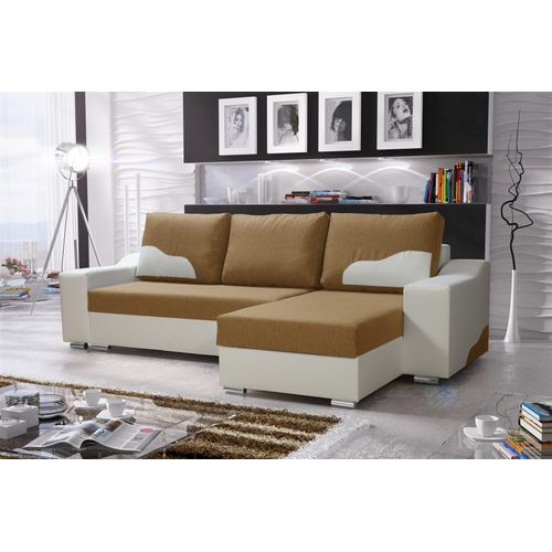 Ecksofa COLLIN mit Schlaffunktion Weiss / Cappuccino Ottomane Rechts