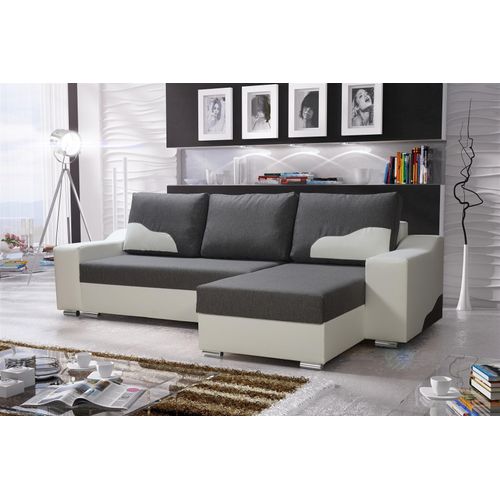 Ecksofa COLLIN mit Schlaffunktion Weiss / Dunkelgrau Ottomane Rechts