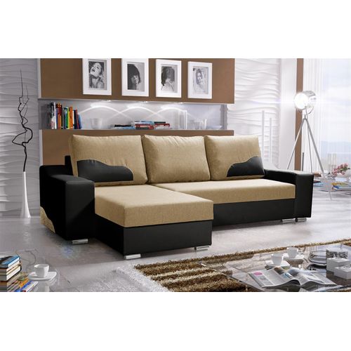 Ecksofa Sofa COLLIN mit Schlaffunktion Schwarz / Beige Ottomane Links
