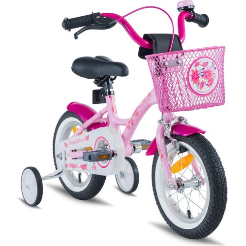 PROMETHEUS Kinderfahrrad 12 Zoll Mädchen in Rosa Lila & Weiß mit Stützrädern | Seitenzugbremse und Rücktrittbremse | ab 3 Jahren | 12
