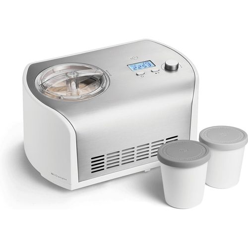 SPRINGLANE Eismaschine Elli 1,2 L mit selbstkühlendem Kompressor 135 W inkl. Aufbewahrungsbehälter 2er-Set, Eiscrememaschine aus Edelstahl mit entnehmbarem Eisbehälter, inkl. Rezeptheft