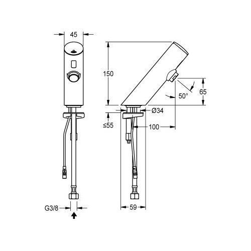 F3 Standventil DN 15 für Waschanlagen F3EV1005 / F3EV1009 KWC F3 mit separaten Spannungsversorgung über Netzteil, Variante:Durchflussmengenregler 3L/min