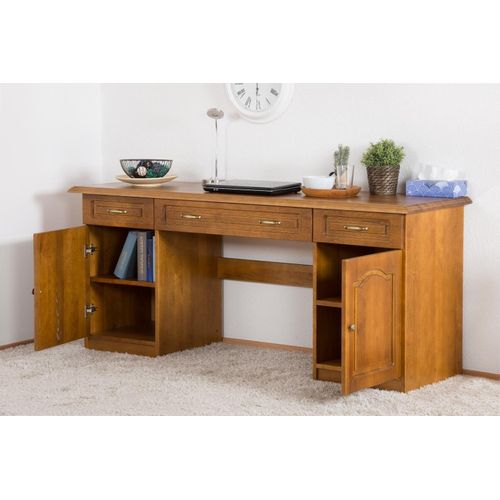Schreibtisch Kiefer massiv Vollholz Eichefarben Rustikal Pipilo 19 - Abmessungen: 78 x 182 x 54 cm (H x B x T)