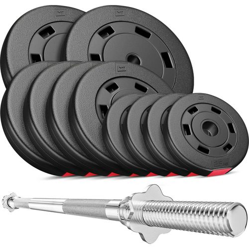 Hop-Sport Hantel Set 59 KG Langhantelstange Langhantel Set Gewichte Hantelscheiben 2x10 / 4x5 / 4x2,5