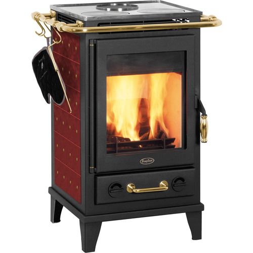 Kaminofen Fireplace Florenz Keramik Bordeaux mit Kochplatte 7kW