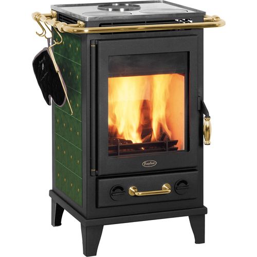 Kaminofen Fireplace Florenz Keramik Grün mit Kochplatte 7kW