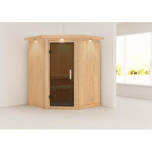 Sauna Larin : Graphit Ganzglastür : mit Dachkranz : ohne Ofen Dachkranz: mit Dachkranz Saunaofen: ohne Ofen Saunatür: Graphit Ganzglastür