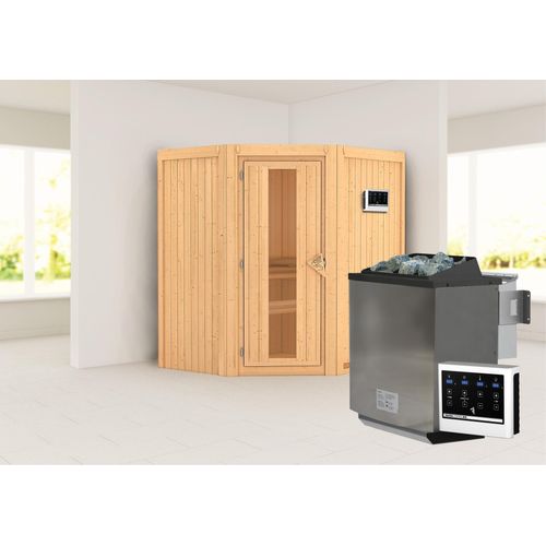 Sauna Taurin : ohne Dachkranz : Energiespartür Holztür gedämmt : 9 kWOfen + Steuergerät EasyDachkranz: ohne Dachkranz Saunaofen: 9 kWOfen + Steuergerät EasySaunatür: Energiespartür Holztür gedämmt