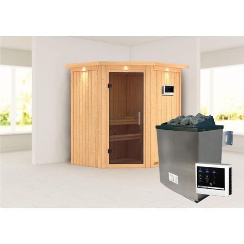 Sauna Taurin : Graphit Ganzglastür : 9 kW finnisch Ofen + Steuergerät Easy Finnisch : mit Dachkranz Dachkranz: mit Dachkranz Saunaofen: 9 kW finnisch Ofen + Steuergerät Easy Finnisch Saunatür: Graphit Ganzglastür