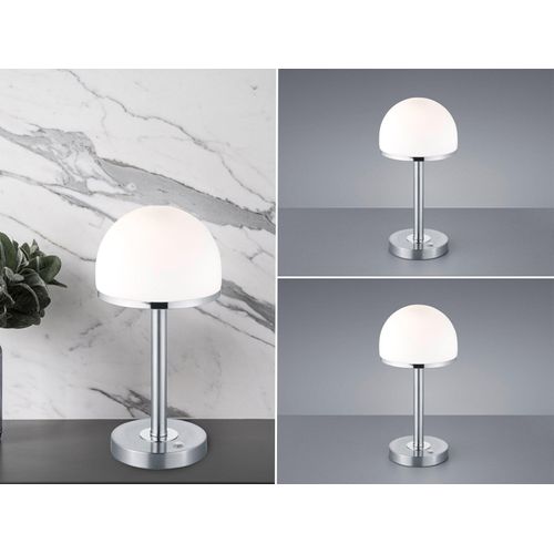 2 Vintage LED Tischleuchen Nickel matt mit Glaslampenschirm in weiß TOUCH Dimmer