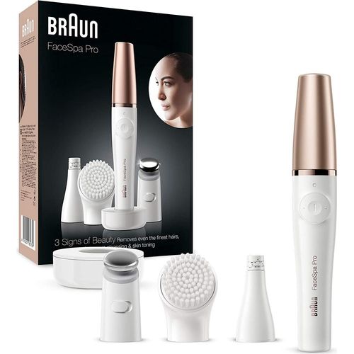 Braun FaceSpa Pro SE911 All-in-One Gesichtsepilierer Weiß und Bronze 10 Pinzetten