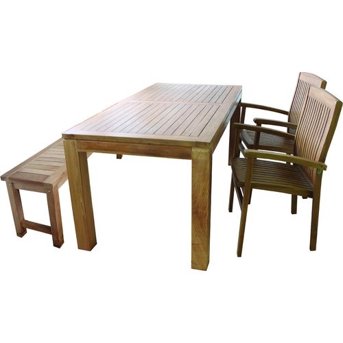 Sitzgruppe Teakholz 180x90x75cm Tisch + 2 Sessel + 1 x Teakholz Sitzbank