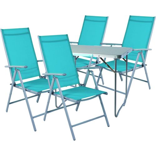5-teiliges Campingmöbel Set Aluminium Textilen Petrol