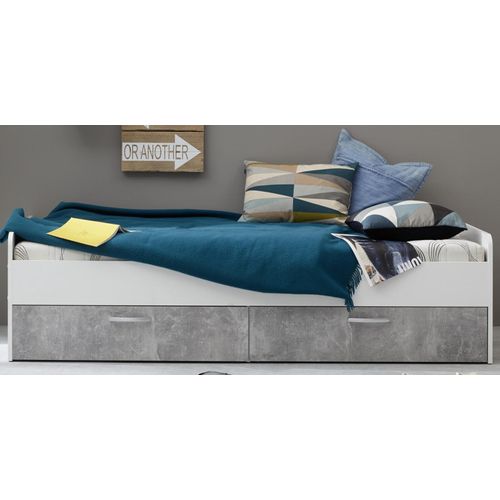 Jugendbett Kinderbett 90 x 200 Bettschubkasten Funktionsbett weiß grau Beton Canaria
