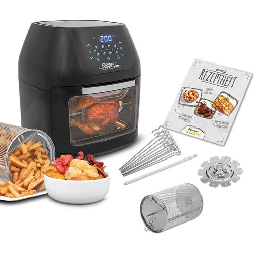 Mediashop Power AirFryer Multi-Function Heißluftfritteuse Backen Toasten Drehgrill inkl. Rezeptheft Grillspieß 1800 Watt