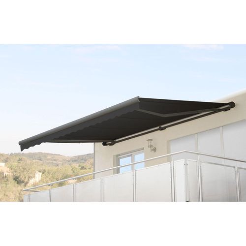 Elektrische Kassetten-Markise T123, Vollkassette Volant 4,5x3m Polyester Anthrazit, grau