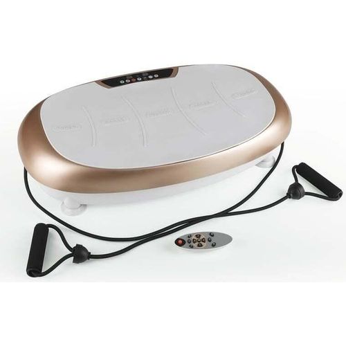 VITALmaxx Vibrationstrainer 30 Vibrationsstufen 3 Programmen LCD-Display Ganzkörpertraining zu Hause inkl.Expanderbänder Fernbedienung Champagner