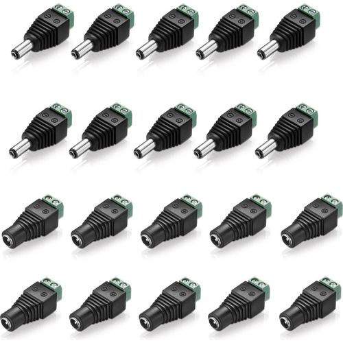 Niedervolt Adapter Set (10x Terminalblock 2-polig auf DC-Hohlbuchse + 10x Terminalblock 2-polig auf DC-Hohlstecker), 5,5x2,1mm, schwarz