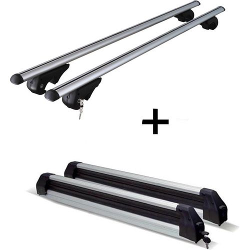Dachträger Rio 120 + Skiträger / Snowboardträger / Skihalter Silver Ice ausziehbar kompatibel mit Chevrolet HHR 2006-2011