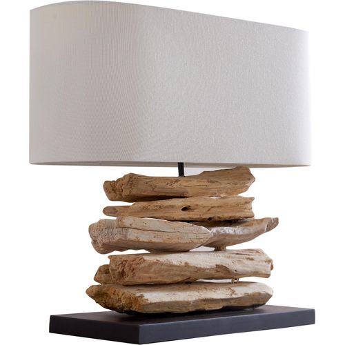 Handgearbeitete Treibholz Lampe RIVERINE 55cm creme Leinenschirm Tischleuchte Wohnzimmerlampe