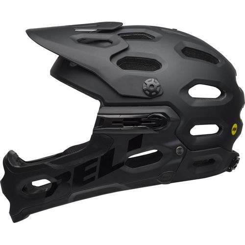 Bell Super 3R MIPS MTB Helm, matte black/gray, Größe M (55-59 cm), mit MIPS, abnehmbarem Kinnschutz, Float Fit System, 23 Belüftungen, Visier, Kamerahalterung