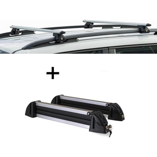 Relingträger CRV135 + Skiträger / Snowboardträger / Skihalter Alu 4 Paar Ski kompatibel mit für Cadillac SRX 04-13