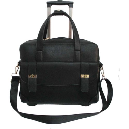 Luxus Damen Aktentasche Laptop 2 Rollen Schulter Gurt Trolley Schwarz Bowatex