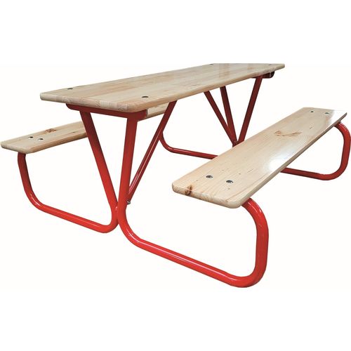 Picknick Sitzgarnitur Stahlrahmen rot Holztisch Holzbank lackiert