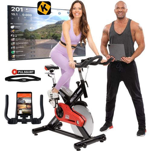 Miweba Sports Indoor Cycle Bike MS400 | 22 Kg Schwungmasse - Heimtrainer - Fahrrad - Ergometer Trainer - Fitnessbike - LCD Display - Pulsmessung - App