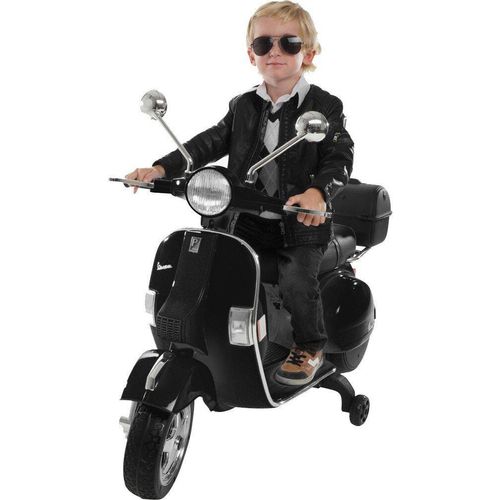 Kinder Elektro Roller Vespa - Mit Stützrädern - 2 x 12 V Motoren - Koffer zum Öffnen - Kinder Fahrzeug elektrisch - Ab 3 Jahre - (Schwarz)