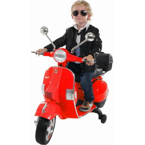 Kinder Elektro Roller Vespa - Mit Stützrädern - 2 x 12 V Motoren - Koffer zum Öffnen - Kinder Fahrzeug elektrisch - Ab 3 Jahre - (Rot)