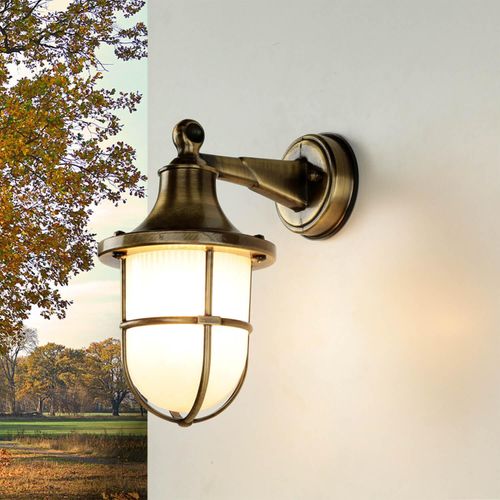 Außenwandleuchte Messing rostfrei Schirm Riffelglas E27 Premium maritimer Stil Gartenleuchte Hauswand Balkon