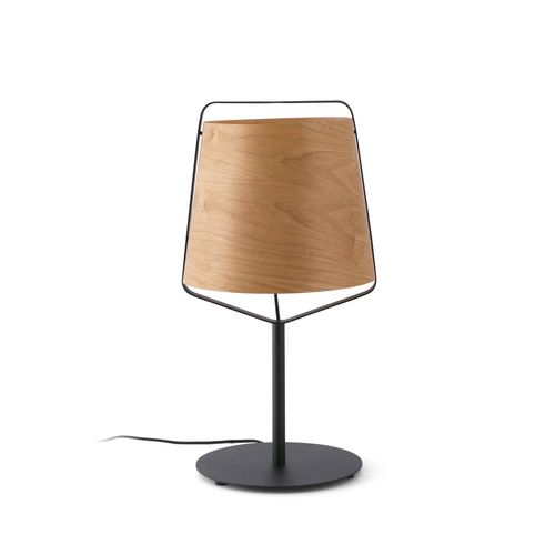 Tischleuchte STOOD E27 15W Stahl mattschwarz, Holz Kirsche H:71cm Ø27cm
